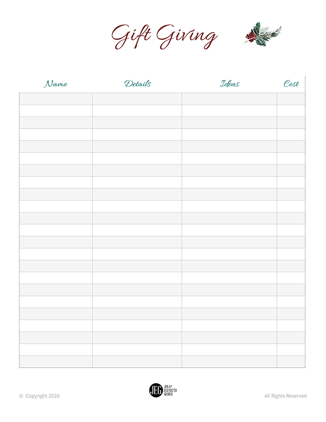 Christmas Gift Giving Planner (Printable)
